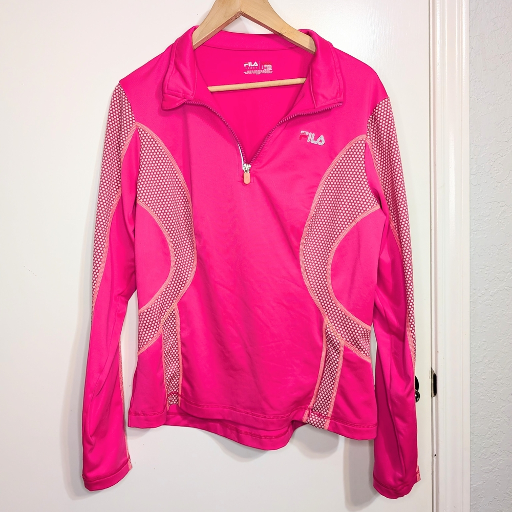 FILA Sport Running 1/4 Zip Pink Mesh Panel Women’s L Athletic